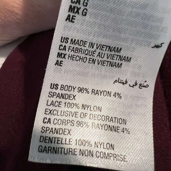 INC International Concepts Maroon Lace Trim Top, Size Large - Picture 14 of 15